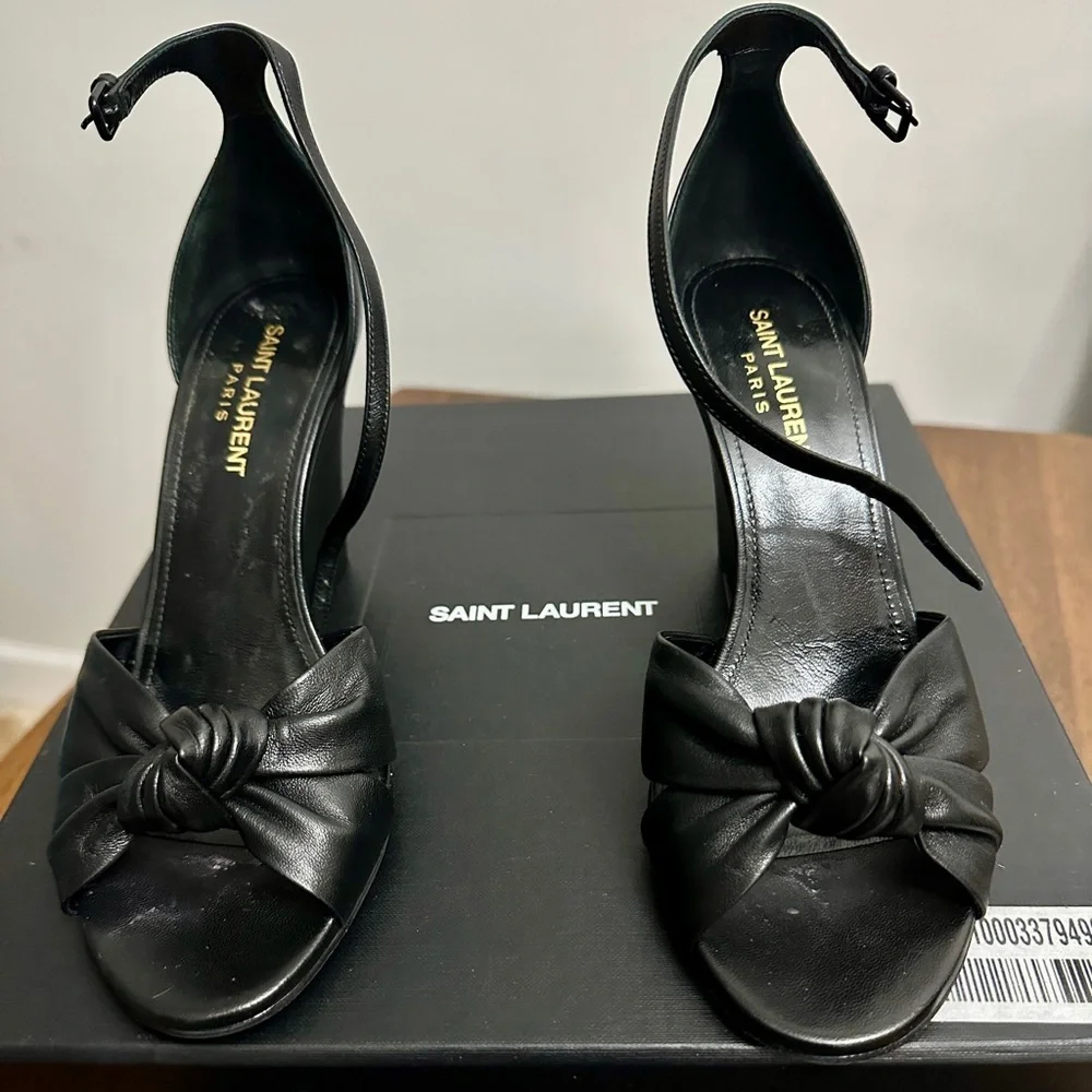 Saint Laurent (Lila 85 Leather Wedge Sandals) - Picture 2 of 9